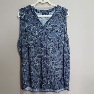 Lily Morgan Floral Sleeveless Top - Gray With Black And White Size 2x